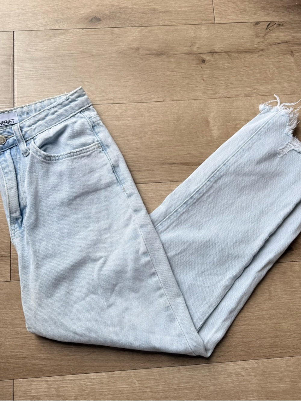 Vervet Light Wash Raw Hem 100% Cotton Denim Jeans V2329 Ankle Straight 24 - Picture 6 of 9